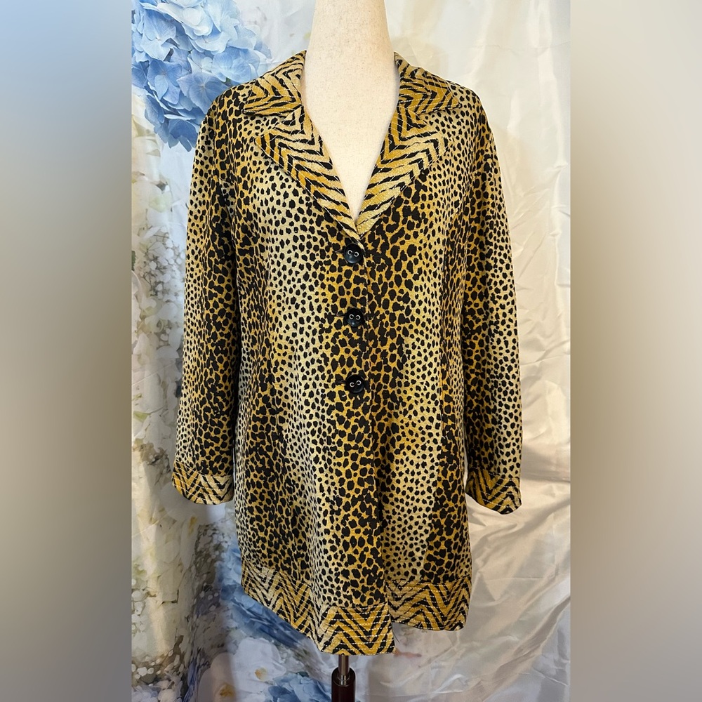 T. Renz Silk Blend Leopard Print lightweight Coat Mob Wife Office Siren Fun